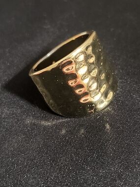 Cigar Band Gold Tone Wide Dome Ring with Textured Detail - Women Jewelry